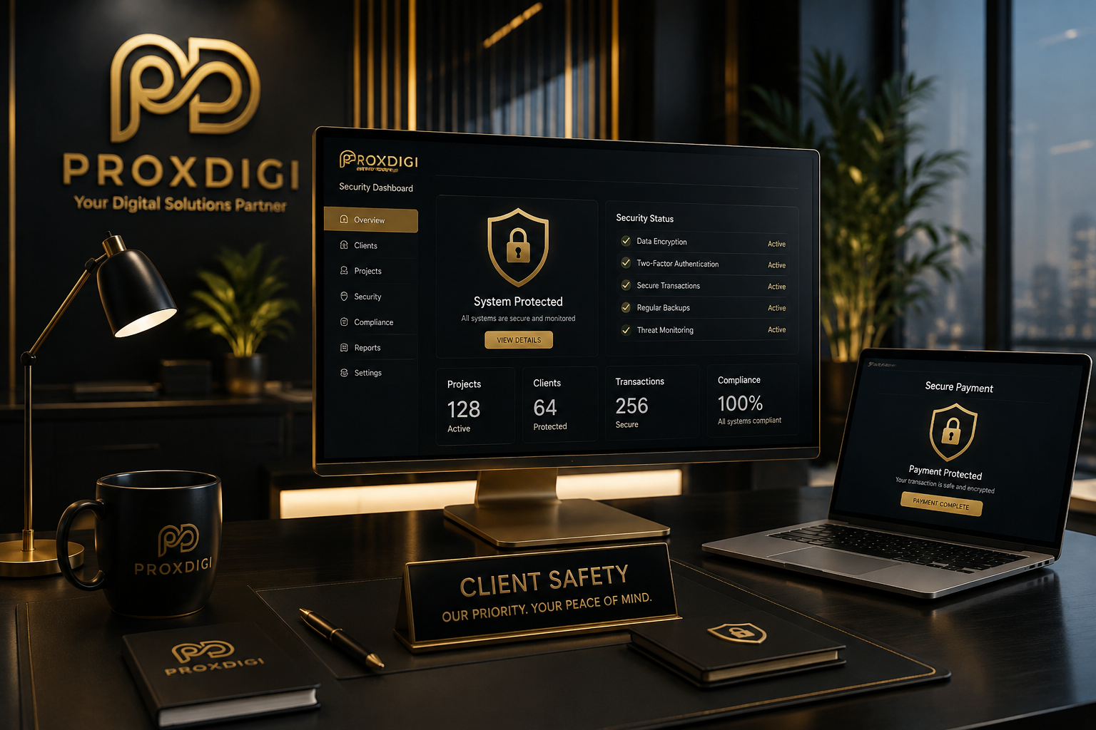 Client safety, security and secure payment systems concept
