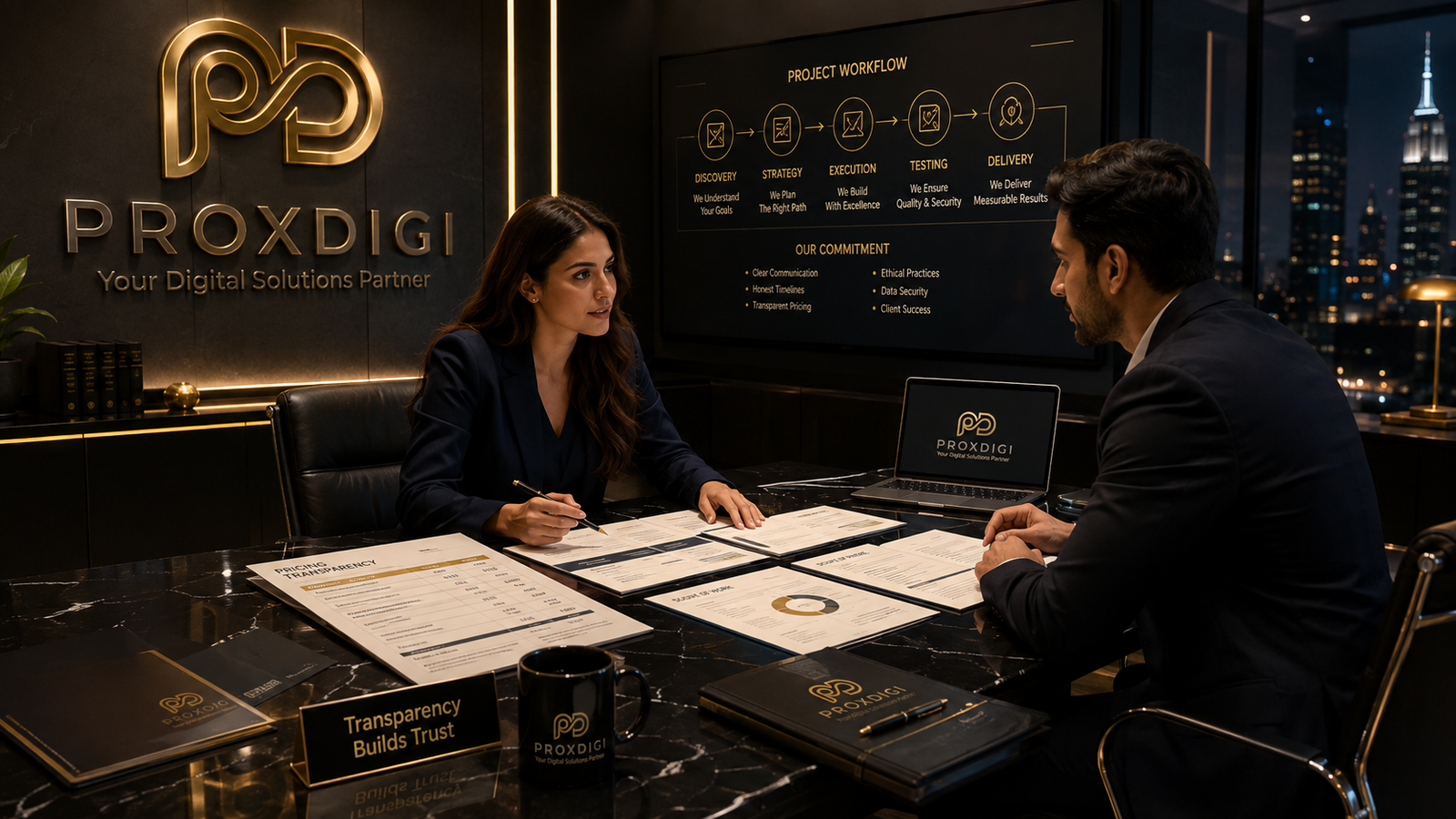 Transparency commitment with honest communication and clear pricing