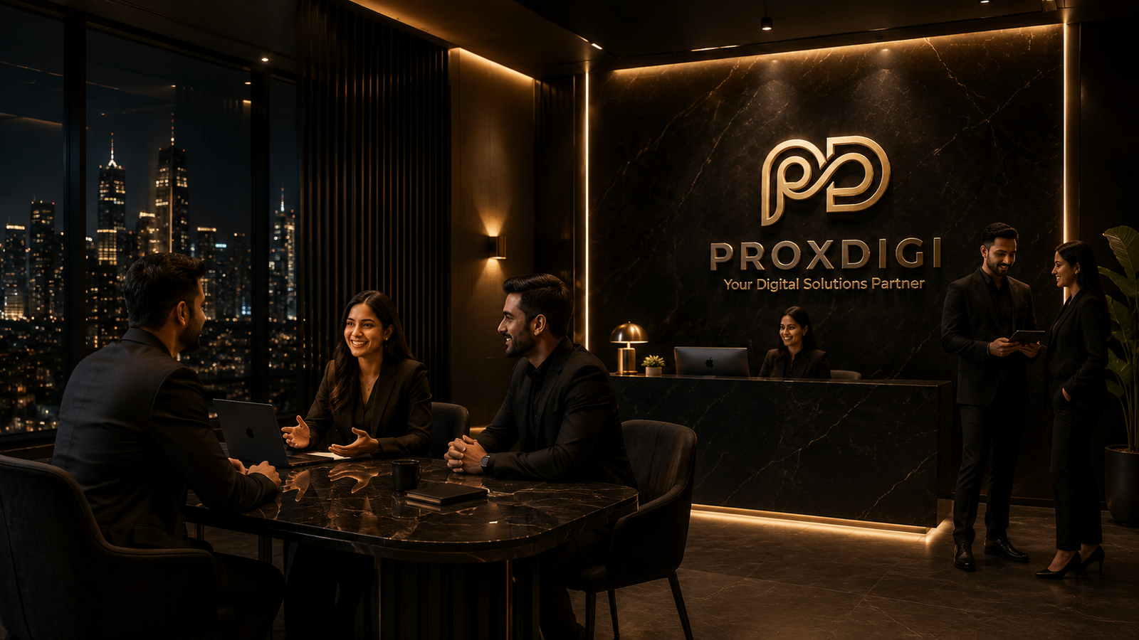 ProxDigi digital agency team welcoming clients in a premium office