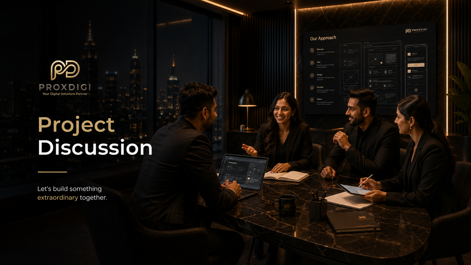 ProxDigi team discussing a client's digital project requirements