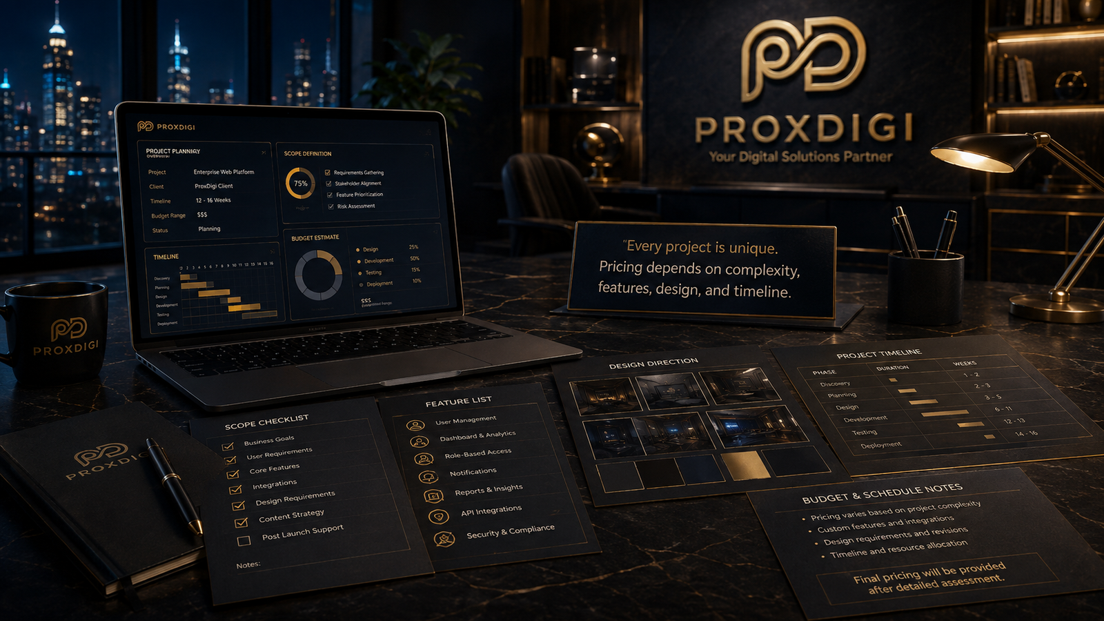 Project scope, features, design requirements, and delivery timeline planning
