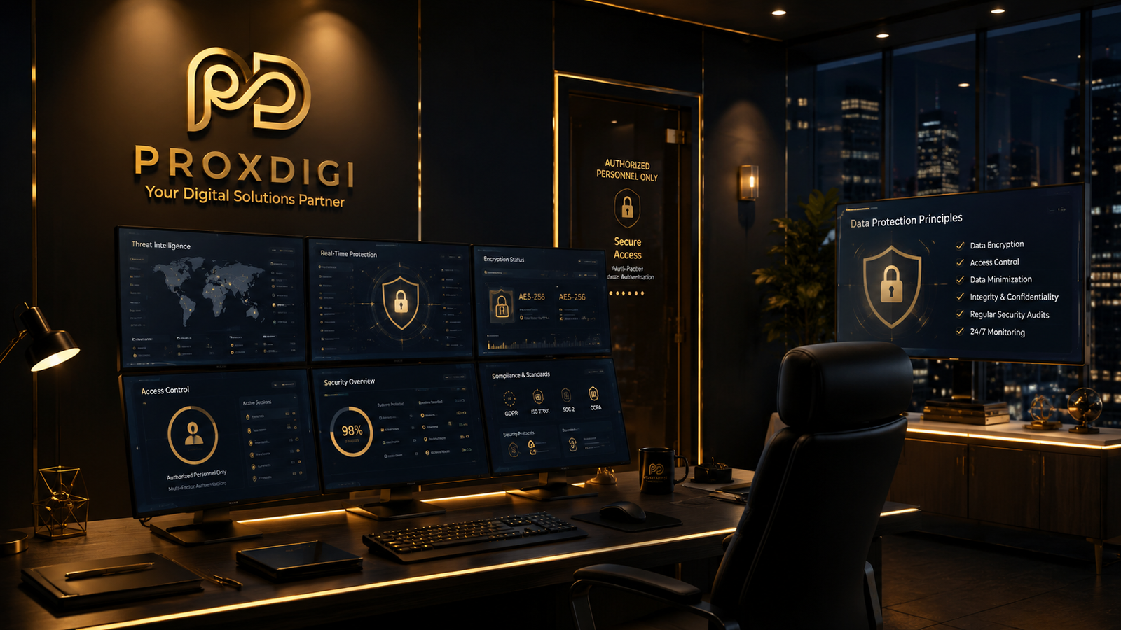 Data protection and security visual with secure systems and privacy controls