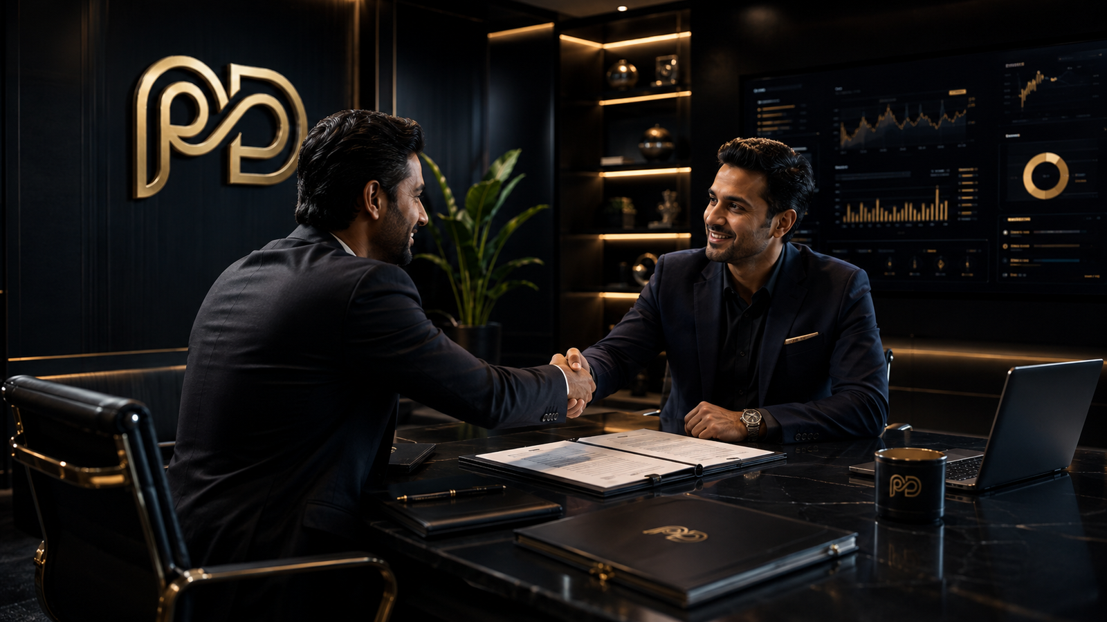 Pricing and agreement confirmation with a professional handshake